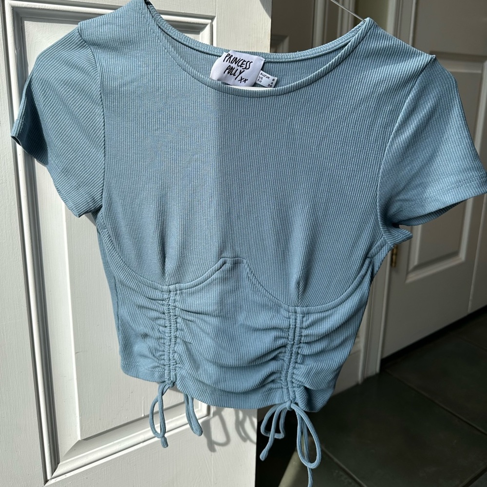 Blue Tie Down Princess Polly Short Sleeve